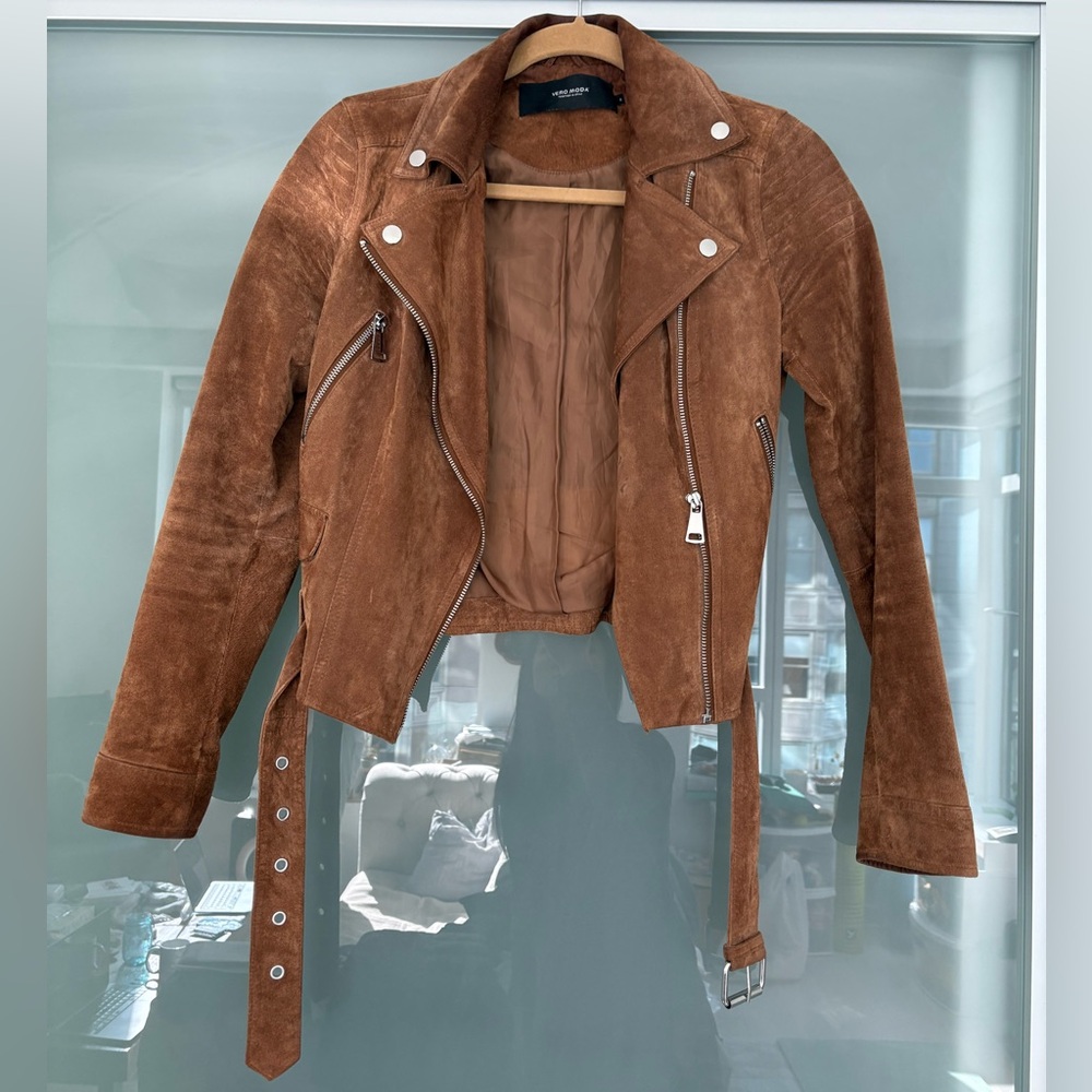 Vero Moda Brown Suede Leather Motorcycle Jacket